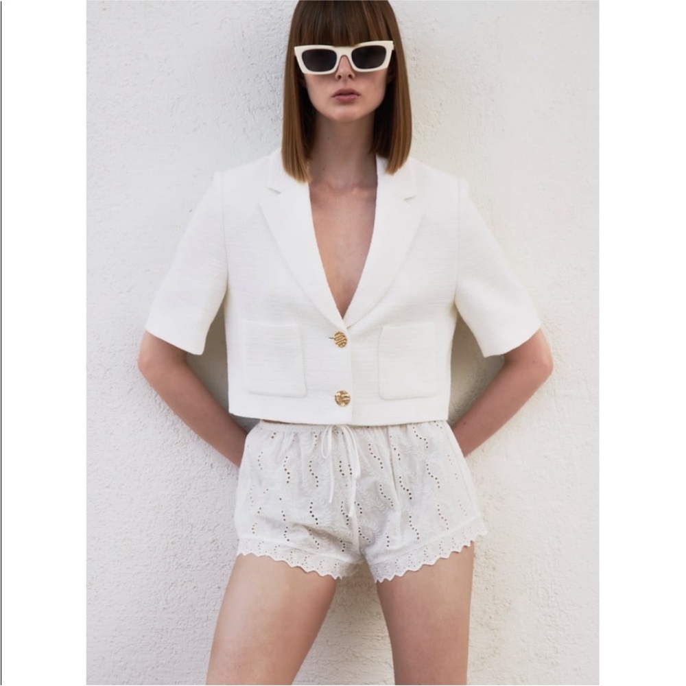 Zara Textured Tweed Cropped Blazer